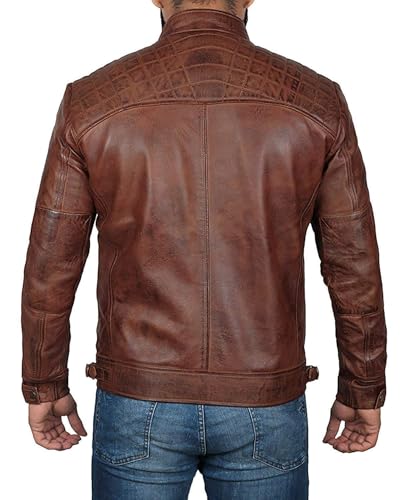 Image of Decrum Mens Cafe Racer Leather Jackets - Motorcycle Racing Style Black And Brown Real Lambskin Jacket for Men