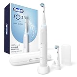 Oral-B iO Deep Clean Rechargeable Electric Toothbrush, White, iO Series 3 Limited, 2 Brush Heads, Travel Case, Pressure Sensor, 3 Cleaning Settings, 2-Minute Timer