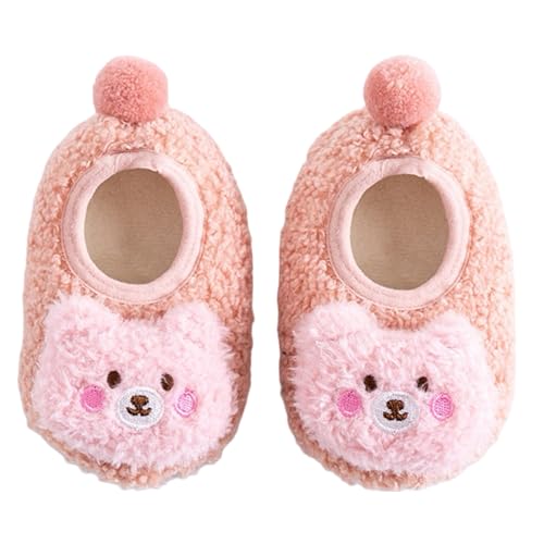 Baby shoes Plush Toddler slippers Cute Bear Shoes Soft Toddler Shoes Kids Warm Home Shoes Non-Skid Indoor Walking Shoes for Boys girls (Pink US Footwear Size System Toddler Age Range Medium 12 Months 18 Months)