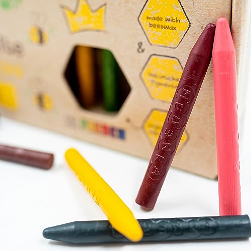 Medenka Wachsmalstifte ab 3 Jahre | 100% reines, europäisches Bienenwachs | Ungiftig | 90mmx10mm | Ohne unnötige Zusatzstoffe & Umweltfreundlich | 12er Pack