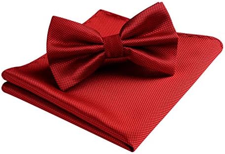 HISDERN Men's Solid Color Pre-tied Bow Tie Adjustable Tuxedo Two Layer Bow Tie and Pocket Square Set with Gift Box