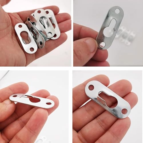 Image of 100PCS Keyhole Hangers Heavy Duty Metal Single Hole Hanging Picture Hanger 1.7 x 0.65 inch Fasteners Hooks for Picture Frames Rivet Fittings