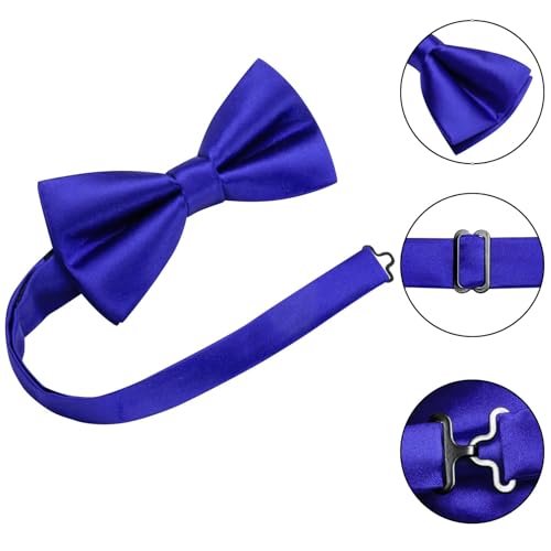 Image of Hi-Tie 5Pcs Mens Solid Color Silk Tie Satin Pretied Bowtie Lapel Pin for Men Handkerchief Cufflink Wedding Gift Box