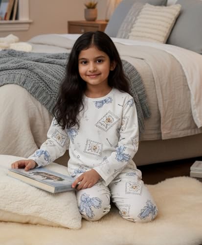 Image of ANTHRILO Bow Key CAT Long Sleeve Pyjama Set - White | 1-2 Years