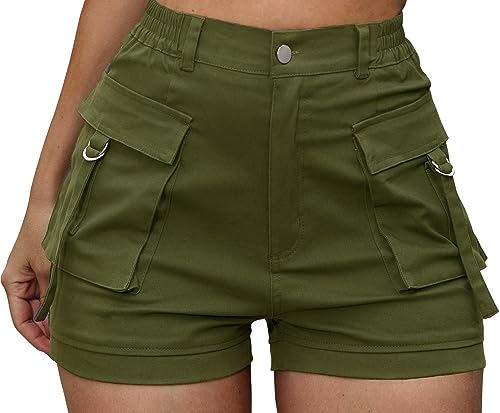 ZODLLS Women's Shorts Elastic Waist Cargo Shorts with Pockets Army