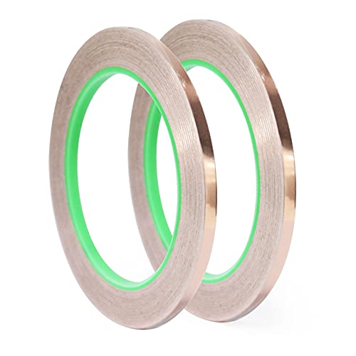 Smalloo 2pack 0.12in×66ft Double-Sided Conductive Copper Foil Tape with Adhesive for Guitar and EMI Shielding, Crafts, Electrical Repairs, Grounding