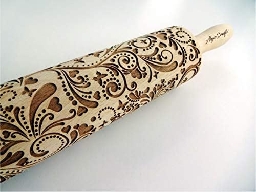 SPRING embossing rolling pin. Wooden embossing rolling pin with flowers and butterflies. Embossed cookies. Gift for Mother, Grandmother, friend.