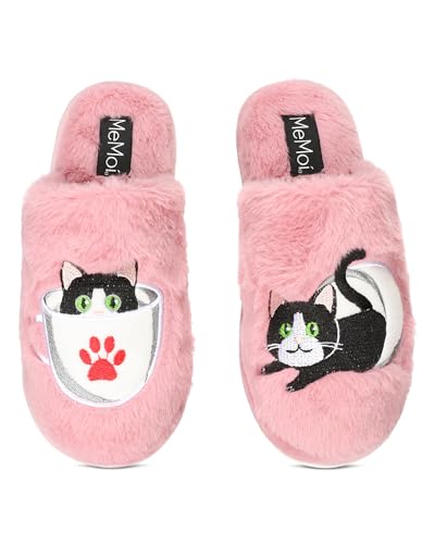 MeMoi Women's Teacup Kitty Plush Slippers