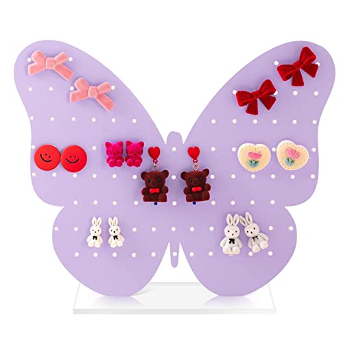Soporte de acrílico para pendientes, soporte de mariposa de 7,9 pulgadas, organizador para guardar pendientes, soporte de joyas ligero y ordenado con 92 agujeros, fiable para dormitorio y sala de