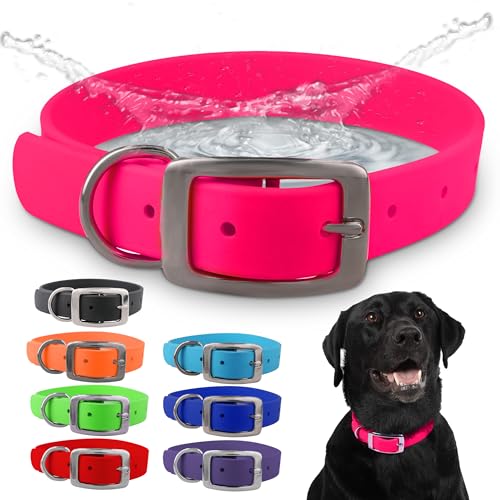 Regal Dog Products 3915436 Medium Pink Dog Collar With Heavy Duty Double Buckle & D Ring | Vinyl Coated, Custom Fit, Adjustable Biothane Dog Collar | Chew Resistant Waterproof Collar cover