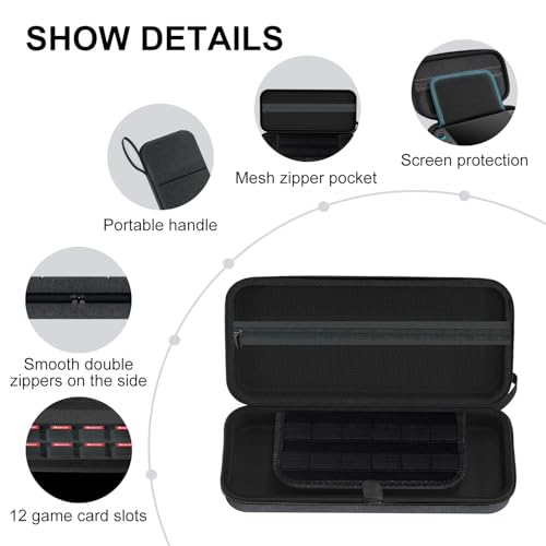 QuoLumPIA Carrying Case for 7.9-inch Nintendo Switch 2(2025),Hard Shell/Compact yet Spacious,12 Game Cartridge Slots/Flocked Lining,Portable Travel Storage Bag,Waterproof/Dustproof/Anti-scratch,Black - Image 4