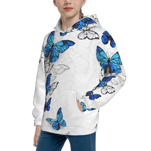 Blue Flying Butterflies Kid Hoodies Boys Sweatshirts Girls Pullover with Pocket2