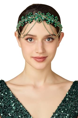 BABEYOND 1920-talet Gatsby Flapper pannband, 20-talet strass kostym hårtillbehör, fest bröllop huvudbonad för kvinnor grön