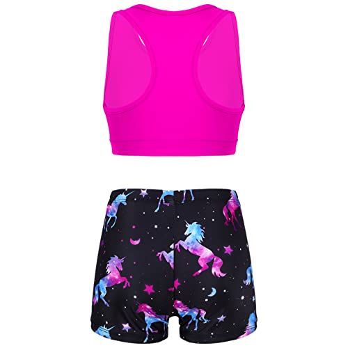 Yartina Kids Girls Sports Dance Gymnastics Leotard 2Pcs Outfits Racer Back Solid Crop Tops with Booty Shorts2