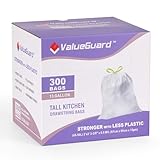 ValueGuard Trash Bags Garbage Bag 13 Gallon Drawstring Tall Waste Bag for Kitchen Office Party 0.6 Mil (300 Count)
