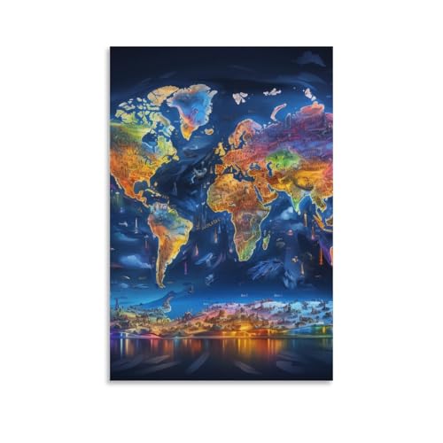 Mapa del mundo en lienzo de 50x75 cm para solucionar el problema de las paredes vacías y sosas