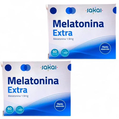 Sakai Melatonina Extra 1,9mg - Pack Ahorro 2 x 60 Cápsulas - Fácil consumo - Fórmula Vegana - Sin Azúcar, Sin Gluten y Sin Lactosa - Ayuda a Conciliar el Sueño + Jet Lag