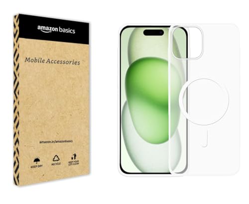 Image of amazon basics Luxury Paper Thin Case Cover for iPhone 15 5G | Matte Finish | Compatible with magsafe | (White, iPhone 15 5G)