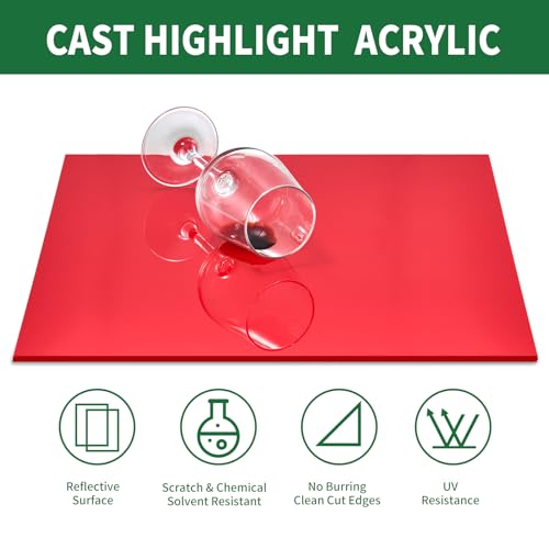 Image of Red Acrylic Sheet 12 inch x 16 inch x 1 /8 inch, 2 Pack UU&FIL Red Opaque Glossy Cast Plexiglass Sheets for Laser Cutting, DIY Display Projects, Wall Decor, Signage, Crafts, Easy to Cut.