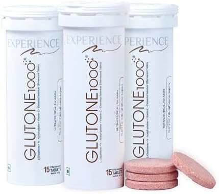 Glutone 1000 Setria L-Glutathione Tablets for Radiant & Clear Skin | 600mg Premium L-Glutathione & Vitamin C | Skin glow Brightening Supplement | 15 Effervescent Tablets | Orange Flavor (Pack of 3)