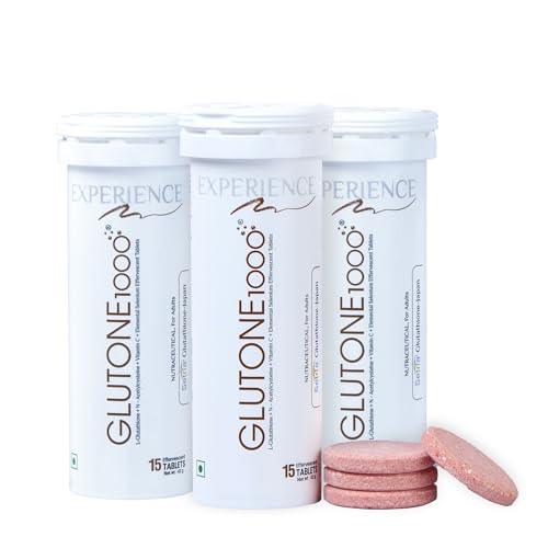 Image of Glutone 1000 Setria L-Glutathione Tablets for Radiant & Clear Skin | 600mg Premium L-Glutathione & Vitamin C | Skin glow Brightening Supplement | 15 Effervescent Tablets | Orange Flavor (Pack of 3)
