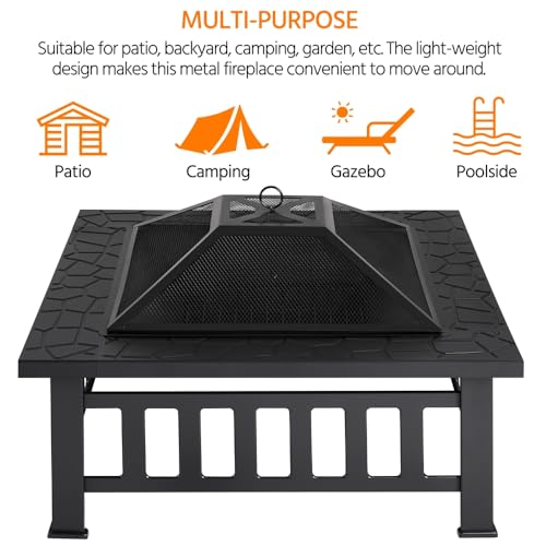 Miniatura 5 de Yaheetech 86 Cm Brasero Exterior Para Jardín Y Terraza 3 En 1 Metal Fire Pit Para Terraza Estufa Al Aire Libre 86 X 86x 54 Cm Negro