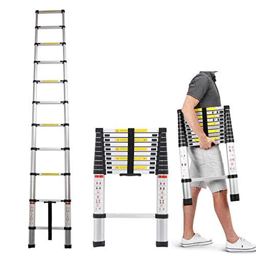 Scala telescopica pieghevole in alluminio, 3,2 m, gradino allungabile, capacità 150 kg, con certificato EN131