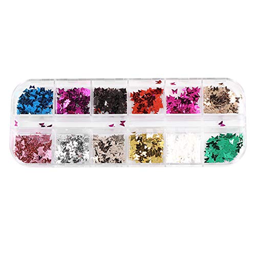 12 Color/Box(Set) 3D Butterfly Nail Glitter Sequins, Holographic Nail Glitte Sparkle Decoration Acrylic Manicure Ultrathin Face Body Glitters for Nail Art Decoration & DIY Crafting
