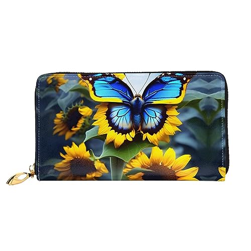 Portefeuille pour femme long noir, cadeau idéal motif tournesol et papillon