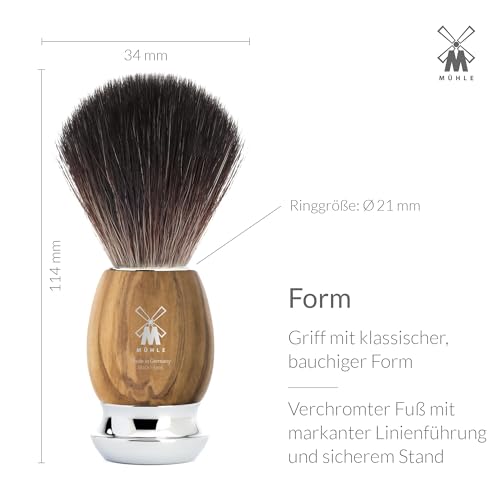 Foto von MÜHLE Vivo Rasierset kompatibel mit Gillette-Klingen, Pinsel Black Fibre, Halterung mit Schale, Olivenholz-Griffe - vegan