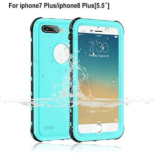 iPhone 7 Plus / 8 Plus Waterproof Case [5.5 inch], Garcoo IP68 Certified Fully Sealed Underwater Protective Cover, Shockproof Dustproof and Snowproof, Suitable for Outdoor Sports (Grass Blue)
