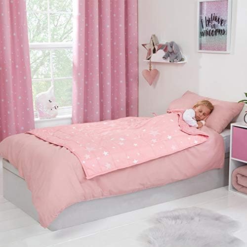 Dreamscene Star Weighted Blanket for Kids Children Sleep Insomnia Therapy Anxiety Relief Autism Reversible Fluffy Teddy Fleece Throw, Blush Pink, 100 x 150cm - 3kg
