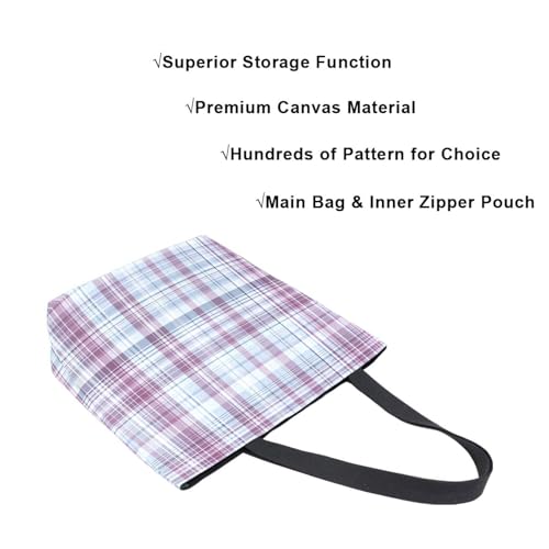 Extra Large Shoulder Tote Bag for Beach Travel Weekender Gym Light Purple Blue Plaid Pattern Reusable Grocery Canvas Shopping Bag4