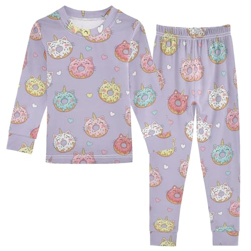 Pajama Sets Long Sleeve Cute Donut Cat Pattern Soft Comfy Sleepwear 2 Piece PJS 3-8T