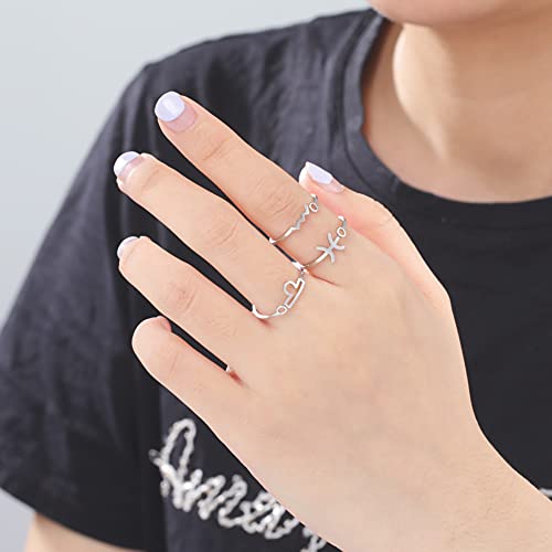 Dreamtimes Edelstahl Sternzeichen Ringe für Frauen 12 Sternzeichen Offener Ring Widder Löwe Jungfrau Zwillinge Waage Fische Skorpion Geburtstagsgeschenk (Wassermann)