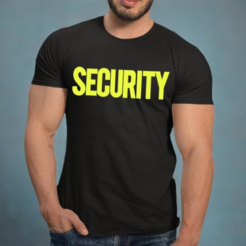 NYC FACTORY Men's Security T-Shirt Screen-Printed Front & Back (Black - Neon) - Thumbnail 5
