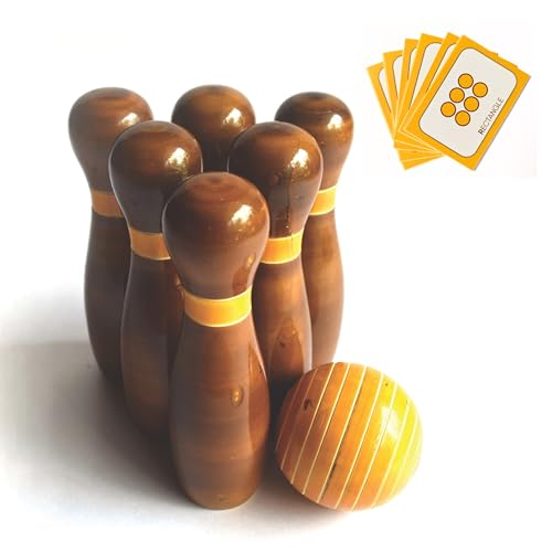 Image of Wooden Bowling Set for Kids (2-5 Years) - 6 Pins, Ball & Shape Cards with Bag | Indoor & Outdoor Bowling Game for Kids | Toddler Toy for 2, 3, 4 & 5 Year Old Boys & Girls (Classic)