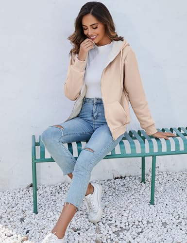 Image of Flygo Womens Casual Winter Warm Sherpa Lined Full Zip Up Hoodie Sweatshirt Jacket