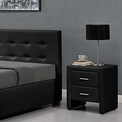 CONCEPT USINE | Table de Chevet en Simili Noir Hilton | Table de Nuit Design et Elégante avec 2 Tiroirs pour Un Rangement Pratique | Poignées en Métal |Revêtement en Simili PU | Entretien Facile