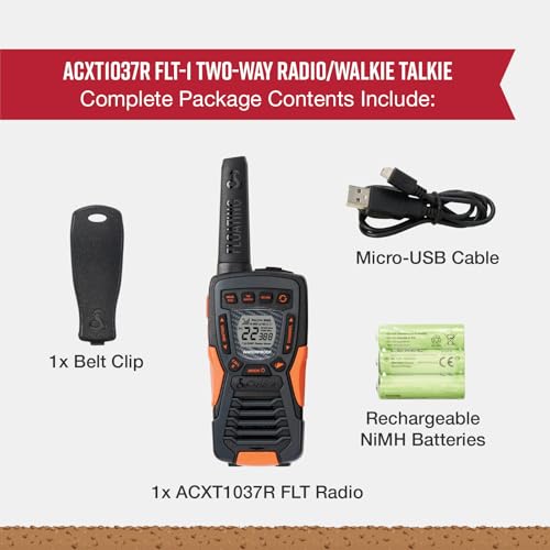Image of Cobra ACXT1037R FLT Floating Walkie Talkie - Waterproof, Rechargeable, Long Range up to 37-Mile Two Way Radio with NOAA Weather Alert & VOX, (1 Pack)