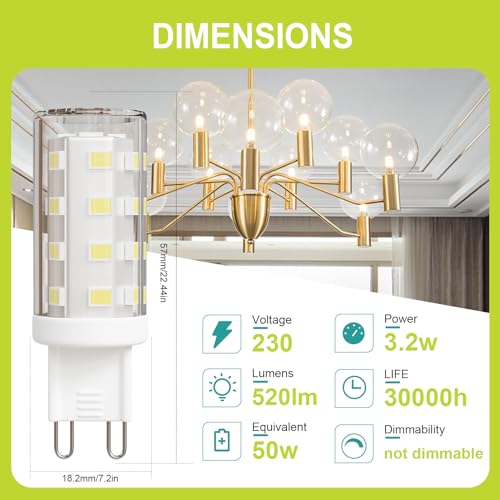 GY G9 LED Bulbs,3.2W Warm White 3000K Energy Saving Light Bulbs,Equivalent to 40W,520 Lumen No Flicker - Image 2