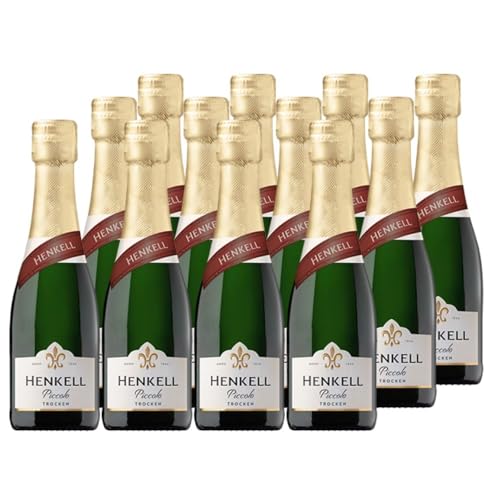 Henkell Sekt Trocken Piccolo (12 x 0,2 l) - Original Henkell Sektgenuss in praktischer Kleinflasche perfekt für unterwegs! frisch, fruchtig, feinperlig, VEGAN