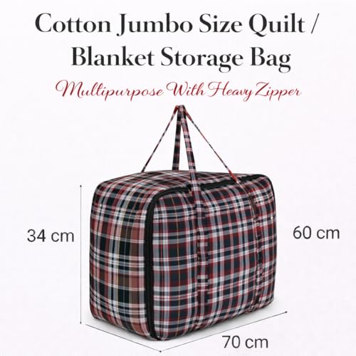 Image of HOUSE FOX Jumbo XXXL Cotton 142 Litre Underbed Storage Bag for Double Blanket | Quilt | Clothes | Traveling Storage Bag Heavy Zipper & Strong Handle MultiPurpose Size -70x60x34 Cm (Grey, 1 Pc)
