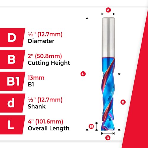Image of Amana Tool Spektra Extreme Tool Life Coated Solid Carbide CNC Compression Spiral Router Bit, 46199-K, 1 /2 D x 2 CH x 1 /2 Shank x 4 Inch Long