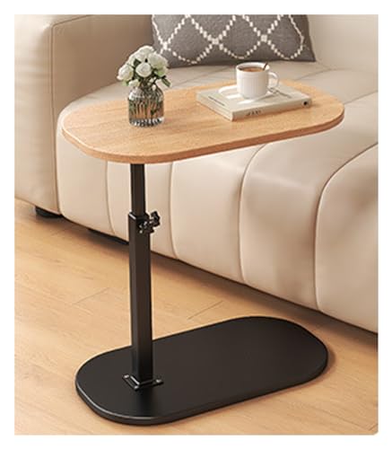 Mesa auxiliar en forma de C para sofá y dormitorio con altura ajustable color nogal oscuro