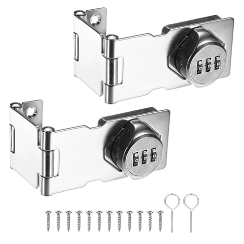 Image of M METERXITY 2-Pack Keyless Combination Lock, 3.78 inch Zinc Alloy Mechanical Password Twist Knob Hasp Locks Latch for Cabinet /Closet /Garage /Drawers /Garden,90 /180 Degree Barn Door Lock [Silver]