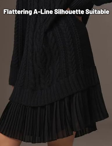 Women Crewneck Cable Knit Sweater Mini Dress, Long Sleeve A-Line Pleated, Cable Knit Sweater Dress Women4