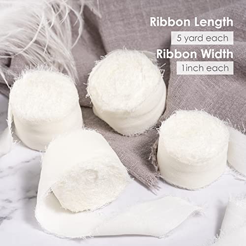FAKILO Handmade Fringe Chiffon Ribbon, 4 Rolls, 1'' X 5 Yd - Image 2