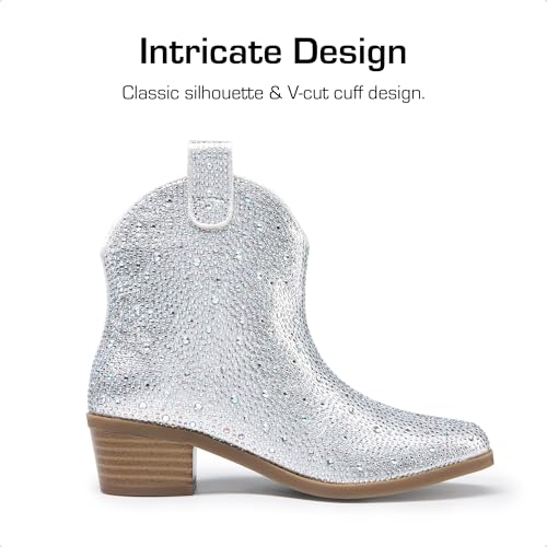 DREAM PAIRS Girls Cowgirl Cowboy Rhinestone Boots Ankle Low Heel Dress Booties2