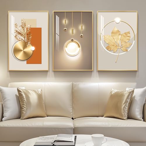 Framed Modern Luxury Gold Wall Art, Set of 3 Piece Contemporary...